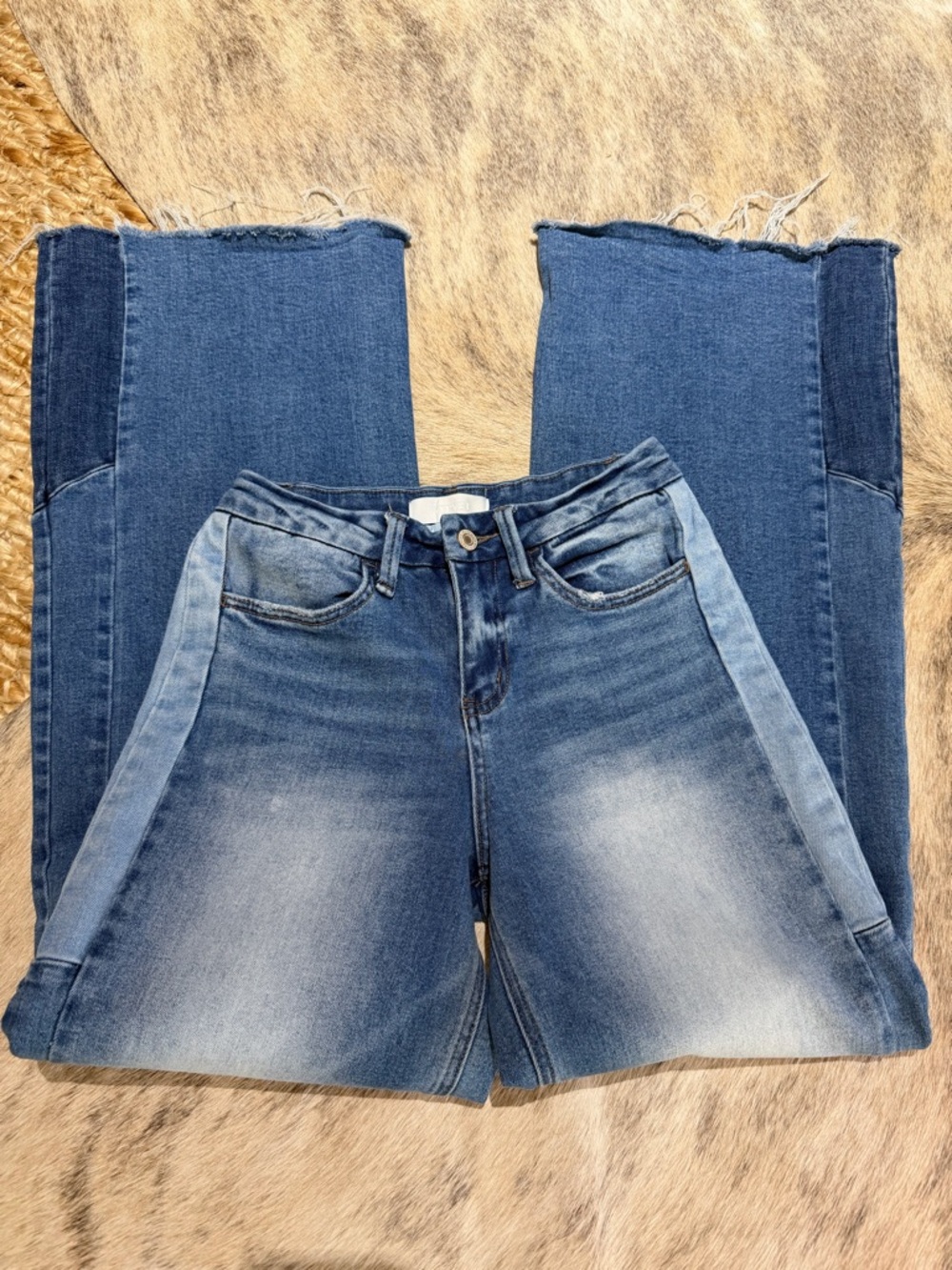 Vervet High Rise Wide Leg Jeans Contrast Panel Raw Hem Size 25